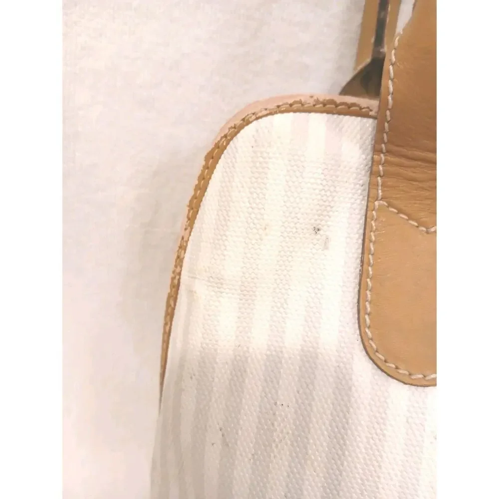 Fendi Pequin Striped White Satchel Handbag Purse Vintage Authentic Clean Classic